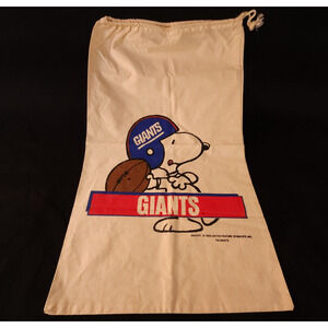 Vintage Snoopy Peanuts NY New York Giants Large Cotton Laundry Pull String Bag